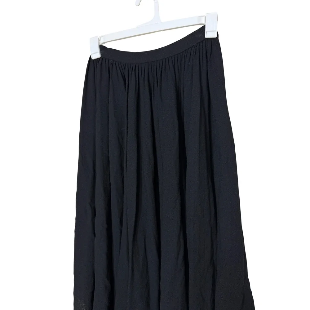 Vintage Anne Klein Black Crepe Midi Skirt High Waisted Raw Hem Size 8